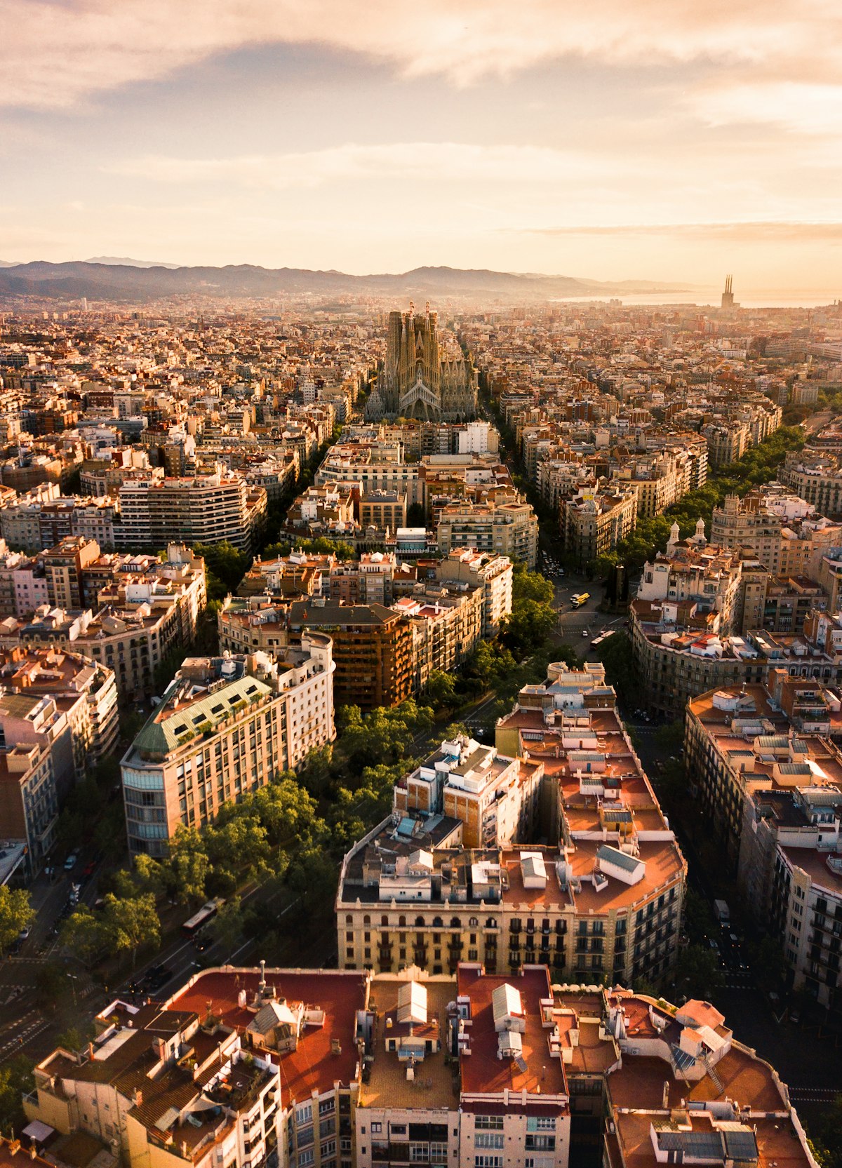 Colourful Park Güell overlooking Barcelona