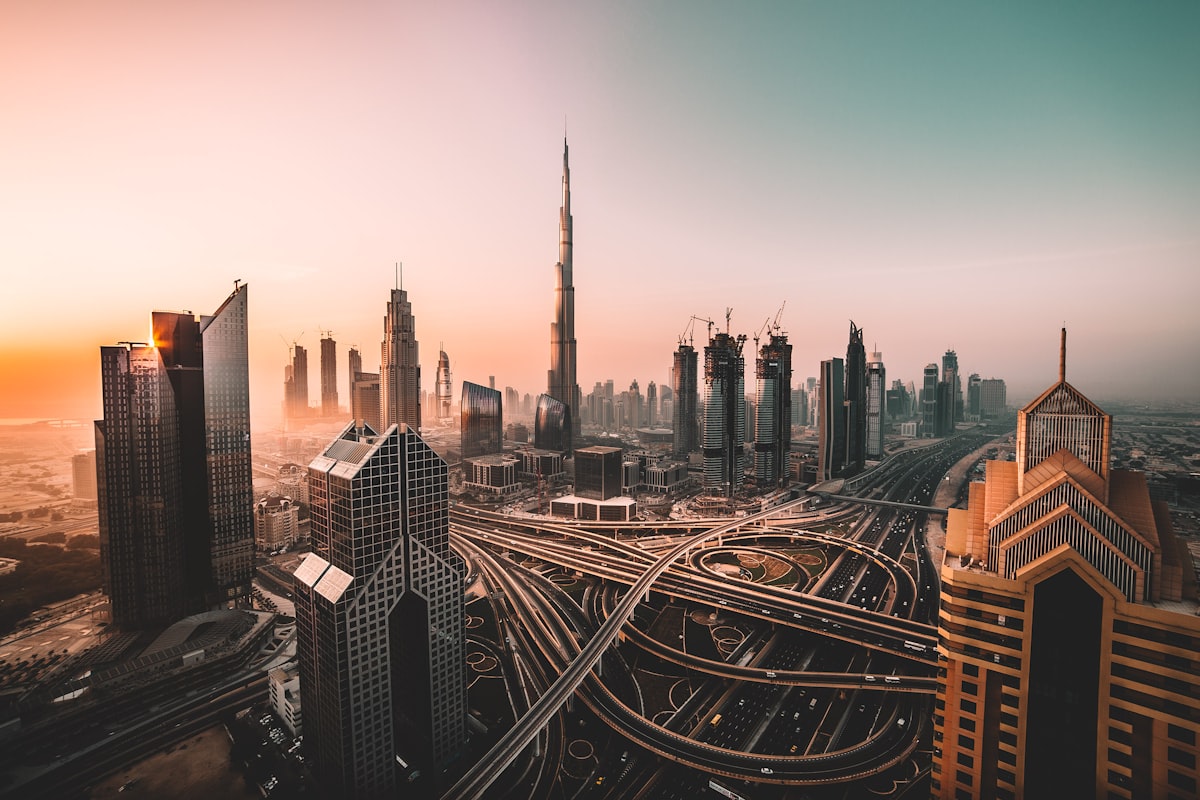 Dubai skyline with Burj Khalifa at twilight